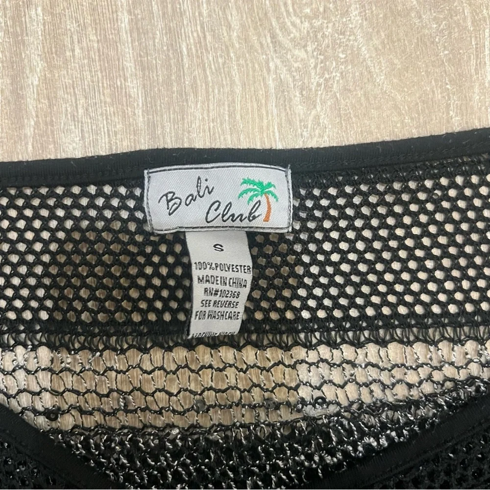 Bali Club Beach Coverup Black and White Sheer Striped Mesh Top Small